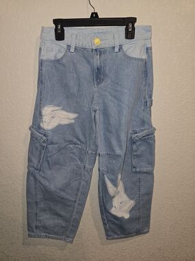 Justice x Looney Tunes Girls Cargo Carpenter Jeans - Two-Tone Light Wash 12